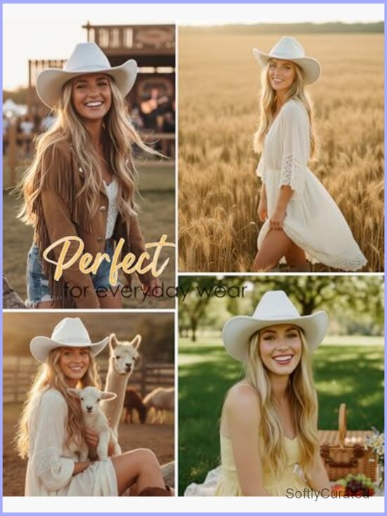 Western Cowboy Hat Wide Brim Felt Fedora with Buckle Belt main image 2